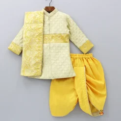 Fashion Brocade Embroidered Sherwani Style Kurta And Dhoti With Shawl BOY Twinning Sets | Indian Ethnic Wear