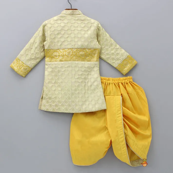 Fashion Brocade Embroidered Sherwani Style Kurta And Dhoti With Shawl BOY Twinning Sets | Indian Ethnic Wear