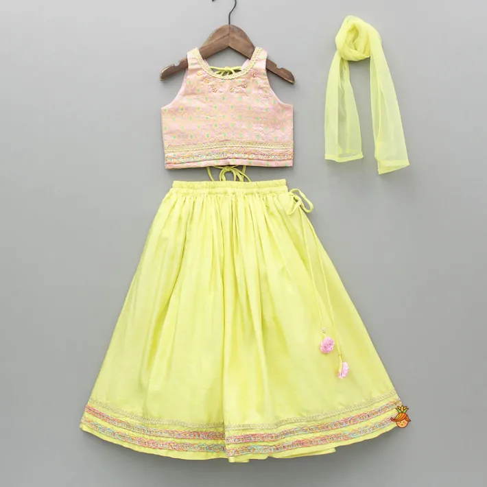 Outlet Brocade Embroidered Top With Lehenga And Dupatta Ethnic Wear | Lehengas & Ghagras