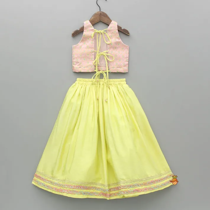 Outlet Brocade Embroidered Top With Lehenga And Dupatta Ethnic Wear | Lehengas & Ghagras