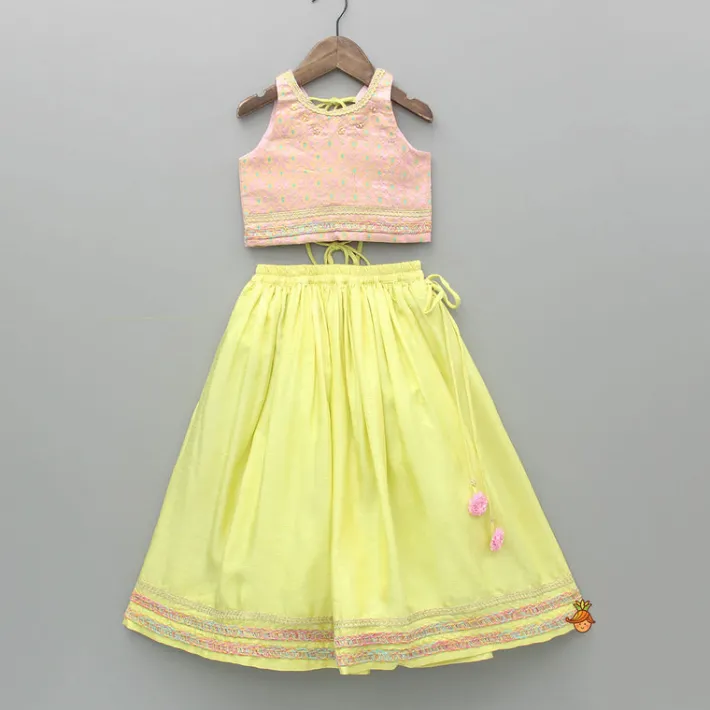 Outlet Brocade Embroidered Top With Lehenga And Dupatta Ethnic Wear | Lehengas & Ghagras