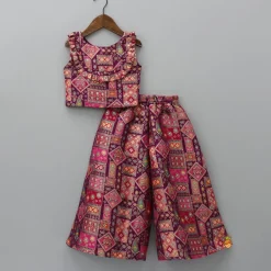 Sale Brocade Pleated Magenta Top With Palazzo Ethnic Wear | Palazzos & Shararas