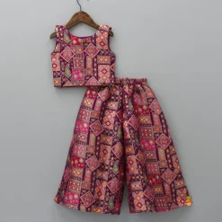 Sale Brocade Pleated Magenta Top With Palazzo Ethnic Wear | Palazzos & Shararas