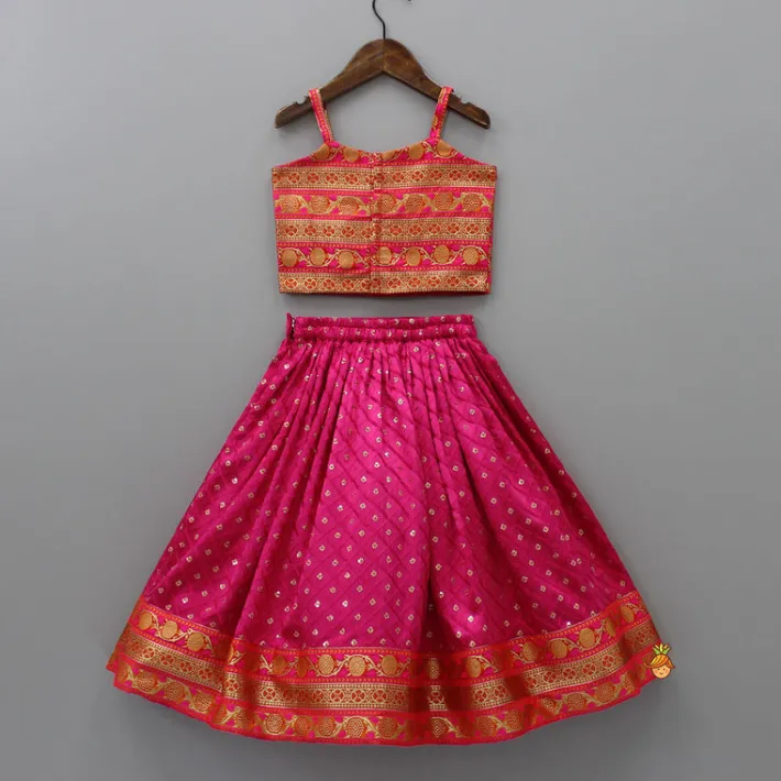 Best Brocade Strappy Top With Checks Embroidered Lehenga And Net Dupatta Ethnic Wear | Lehengas & Ghagras