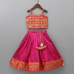 Best Brocade Strappy Top With Checks Embroidered Lehenga And Net Dupatta Ethnic Wear | Lehengas & Ghagras