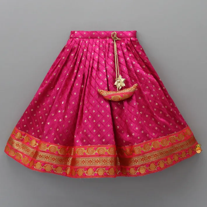 Best Brocade Strappy Top With Checks Embroidered Lehenga And Net Dupatta Ethnic Wear | Lehengas & Ghagras