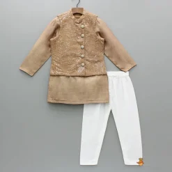 Hot Brown Ethnic Kurta With Embroidered Jacket And Pyjama BOY Indian Ethnic Wear | Ethnic Sets