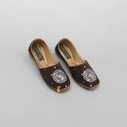 Hot Brown Faux Mirror And Embroidered Jutti BOY Shoes