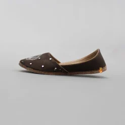 Hot Brown Faux Mirror And Embroidered Jutti BOY Shoes