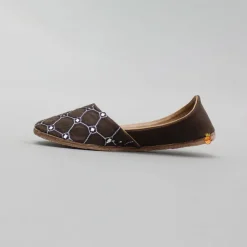 Discount Brown Faux Mirror work And Thread Embroidered Jutti BOY Shoes