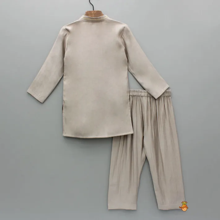 New Brown Sequin Lace Detailed Kurta With Pyjama BOY Indian Ethnic Wear | Ethnic Sets