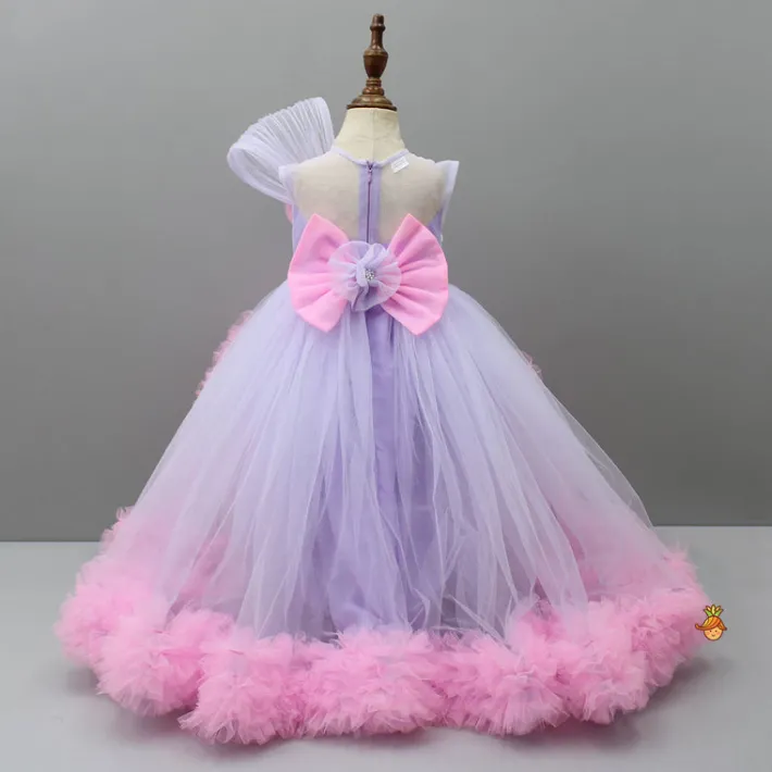 Fashion Butterfly Adorned Net High Low Dress With Matching Detachable Bow Dresses & Sets | Dresses