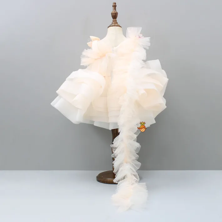 Sale Butterfly And Pearl String Enhanced Ruffle Shaded Peach Dress Dresses & Sets | Dresses