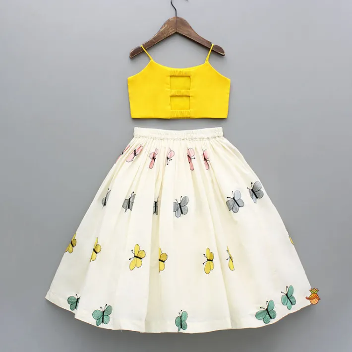 Discount Butterfly Embroidered Strappy Yellow Top And Flared Lehenga Ethnic Wear | Lehengas & Ghagras