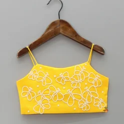 Hot Butterfly Embroidered Strappy Yellow Top And Flared Lehenga Ethnic Wear | Lehengas & Ghagras