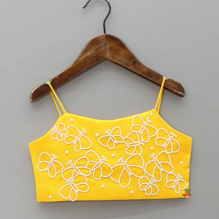 Hot Butterfly Embroidered Strappy Yellow Top And Flared Lehenga Ethnic Wear | Lehengas & Ghagras