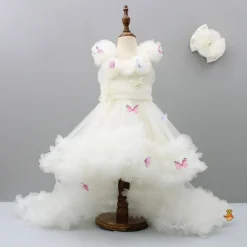 Best Butterfly Net Off White Trail Dress With Matching Bow Hair Clip Dresses & Sets | Dresses
