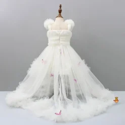 Best Butterfly Net Off White Trail Dress With Matching Bow Hair Clip Dresses & Sets | Dresses