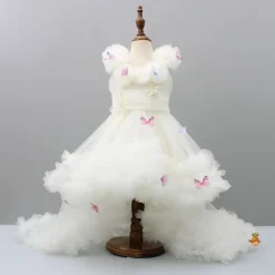 Best Butterfly Net Off White Trail Dress With Matching Bow Hair Clip Dresses & Sets | Dresses