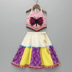Hot Butterfly Thread Embroidered Top And Multicolour Lehenga Ethnic Wear | Lehengas & Ghagras