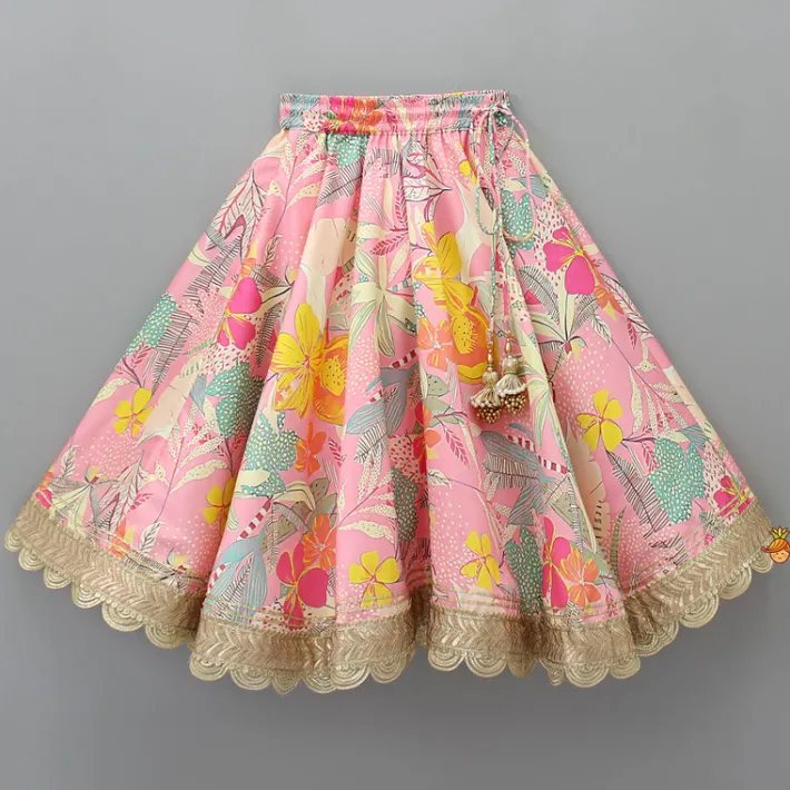 Sale Buttons Adorned Pink Top And Scalloped Lace Work Floral Lehenga Ethnic Wear | Lehengas & Ghagras