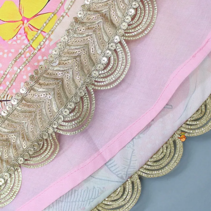 Sale Buttons Adorned Pink Top And Scalloped Lace Work Floral Lehenga Ethnic Wear | Lehengas & Ghagras