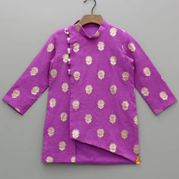 Best Chanderi Asymmetric Purple Kurta And Pyjama BOY Indian Ethnic Wear | Ethnic Sets