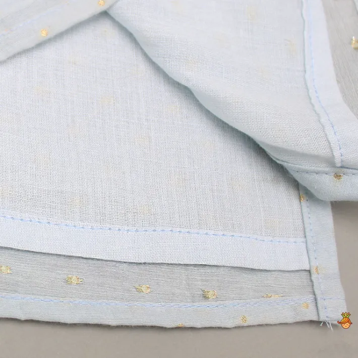 Outlet Chanderi Embroidered Blue Kurta With Pintucks And Pyjama BOY Indian Ethnic Wear | Ethnic Sets