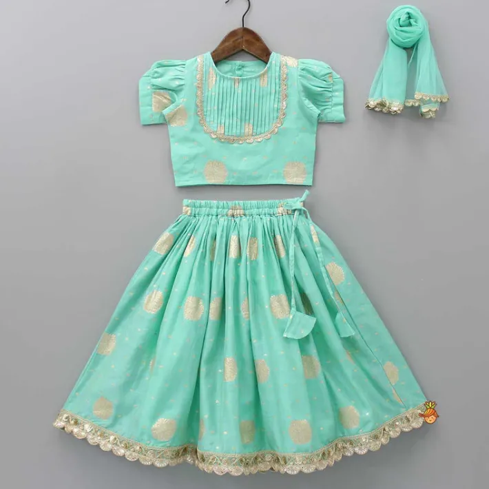 New Chanderi Embroidered Green Top And Lehenga With Matching Dupatta Ethnic Wear | Lehengas & Ghagras