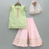 New Chanderi Embroidered Kurti And Flared Palazzo With Light Pink Dupatta Ethnic Wear | Palazzos & Shararas