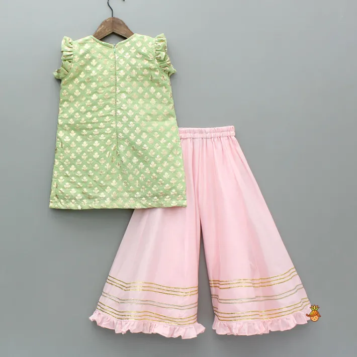 New Chanderi Embroidered Kurti And Flared Palazzo With Light Pink Dupatta Ethnic Wear | Palazzos & Shararas