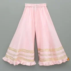 New Chanderi Embroidered Kurti And Flared Palazzo With Light Pink Dupatta Ethnic Wear | Palazzos & Shararas