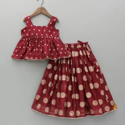 Outlet Chanderi Embroidered Maroon Peplum Top With Lehenga Ethnic Wear | Lehengas & Ghagras