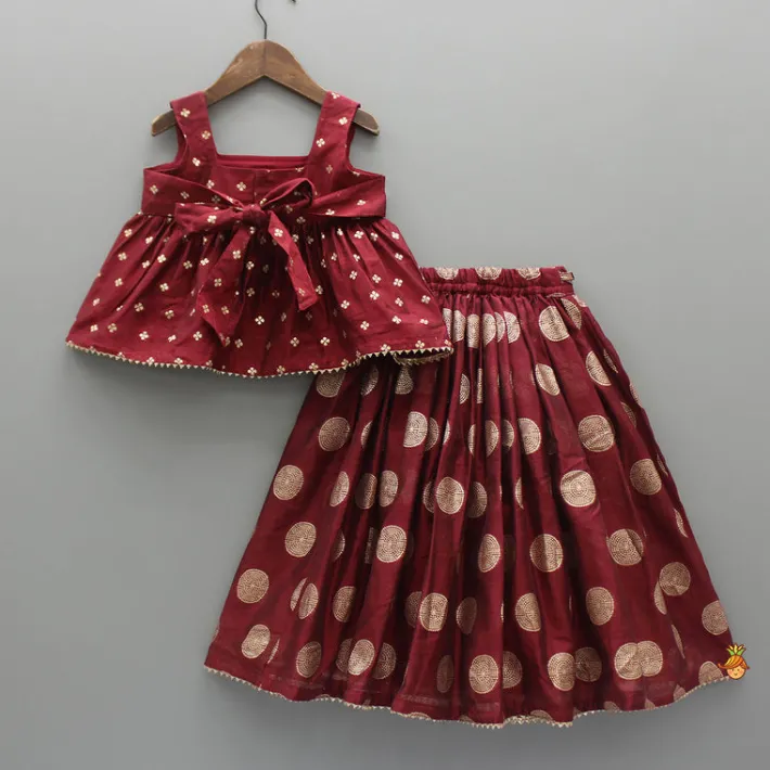 Discount Chanderi Embroidered Maroon Peplum Top With Lehenga Ethnic Wear | Lehengas & Ghagras