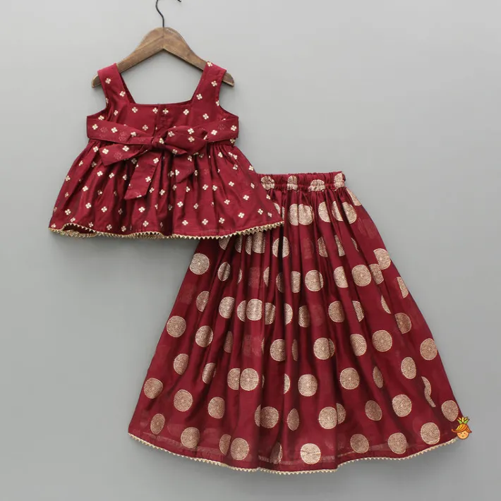 Outlet Chanderi Embroidered Maroon Peplum Top With Lehenga Ethnic Wear | Lehengas & Ghagras