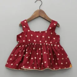 Outlet Chanderi Embroidered Maroon Peplum Top With Lehenga Ethnic Wear | Lehengas & Ghagras