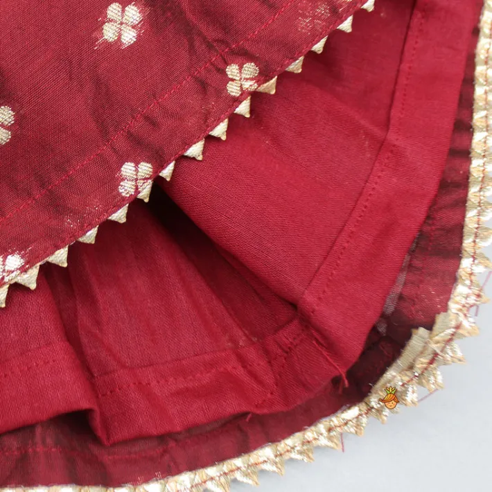 Discount Chanderi Embroidered Maroon Peplum Top With Lehenga Ethnic Wear | Lehengas & Ghagras