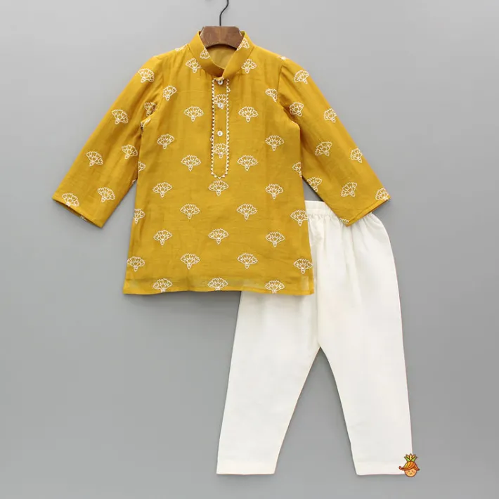 Discount Chanderi Embroidered Mustard Kurta And Pyjama BOY Indian Ethnic Wear | Ethnic Sets