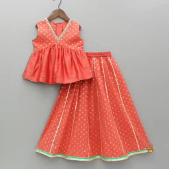 Online Chanderi Embroidered Orange Kurti And Lehenga With Dupatta Lehengas & Ghagras | Ethnic Wear