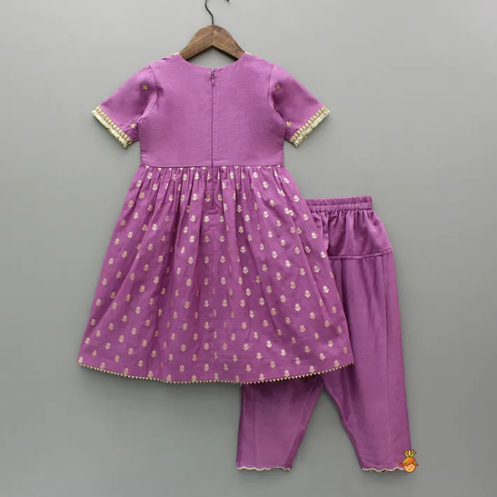 Clearance Chanderi Embroidered Purple Kurti And Salwar With Gota Lace Work Dupatta Ethnic Wear | Churidars & Salwars