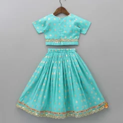 Clearance Chanderi Embroidered Teal Green Top And Lehenga With Contrasting Dupatta Ethnic Wear | Lehengas & Ghagras