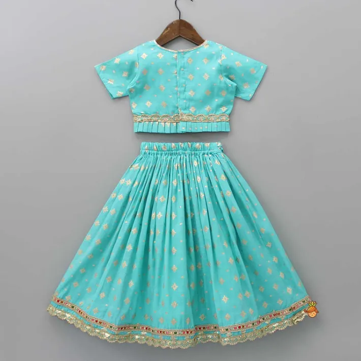 Clearance Chanderi Embroidered Teal Green Top And Lehenga With Contrasting Dupatta Ethnic Wear | Lehengas & Ghagras