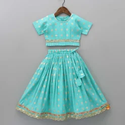 Clearance Chanderi Embroidered Teal Green Top And Lehenga With Contrasting Dupatta Ethnic Wear | Lehengas & Ghagras