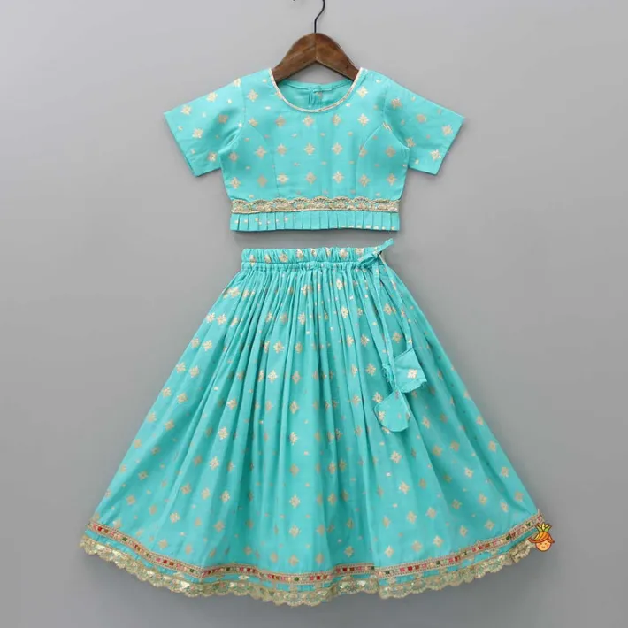 Clearance Chanderi Embroidered Teal Green Top And Lehenga With Contrasting Dupatta Ethnic Wear | Lehengas & Ghagras