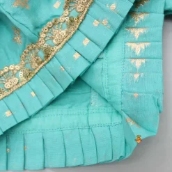 Clearance Chanderi Embroidered Teal Green Top And Lehenga With Contrasting Dupatta Ethnic Wear | Lehengas & Ghagras
