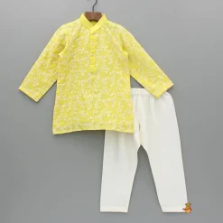 Sale Chanderi Embroidered Yellow Kurta And Pyjama BOY Indian Ethnic Wear | Ethnic Sets