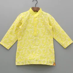 Sale Chanderi Embroidered Yellow Kurta And Pyjama BOY Indian Ethnic Wear | Ethnic Sets