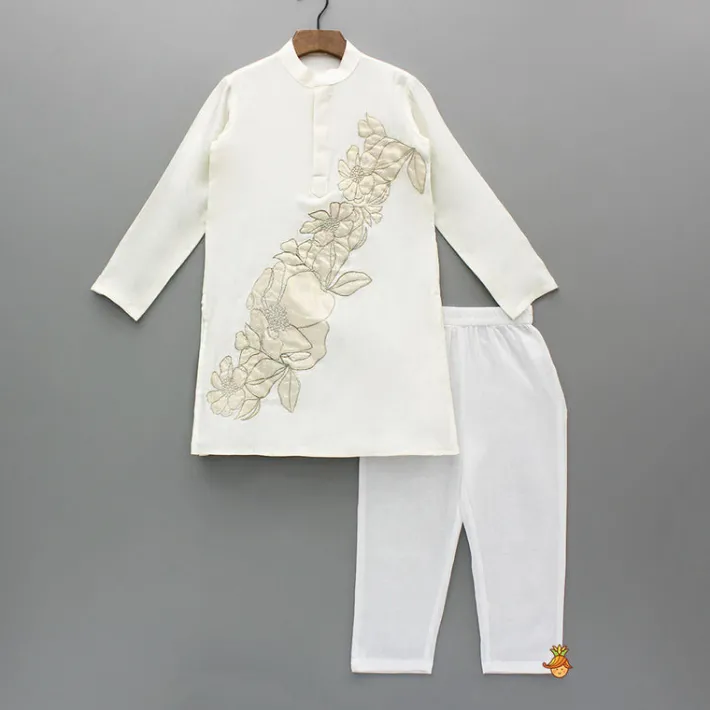 Fashion Chanderi Kurta With Applique Embroidery And Pyjama BOY Indian Ethnic Wear | Ethnic Sets