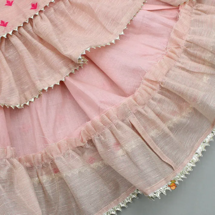 Clearance Chanderi Pink Embroidered Top and Layered Lehenga Twinning Sets | Ethnic Wear