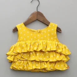 Fashion Chanderi Printed Mustard Ruffled Top And Embroidered Lehenga Ethnic Wear | Lehengas & Ghagras